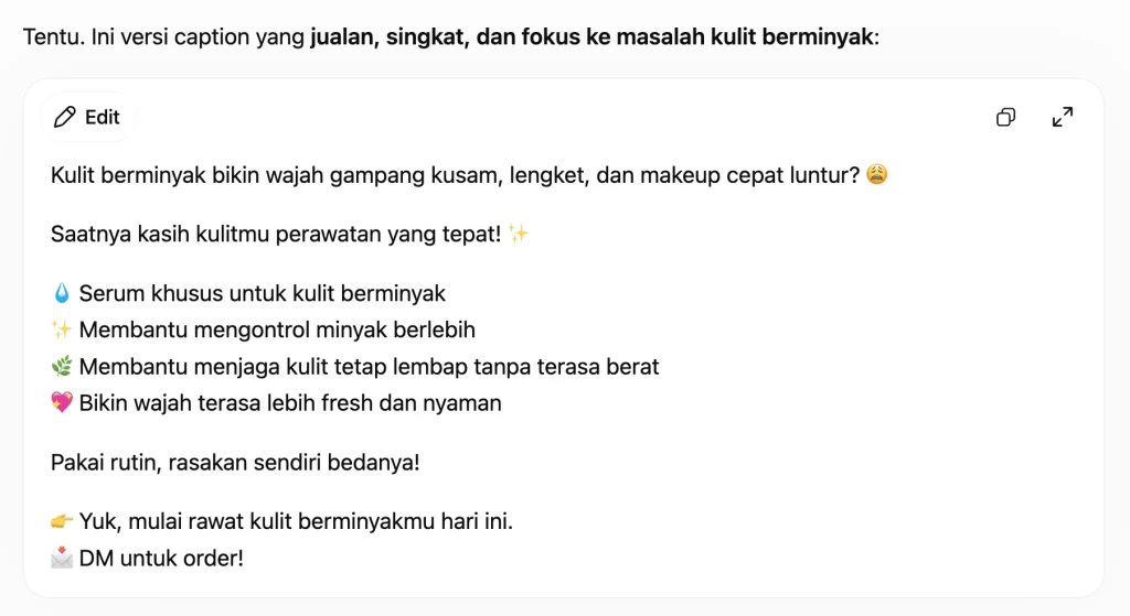 Hasil prompt ai untuk copywriting yang ngasal