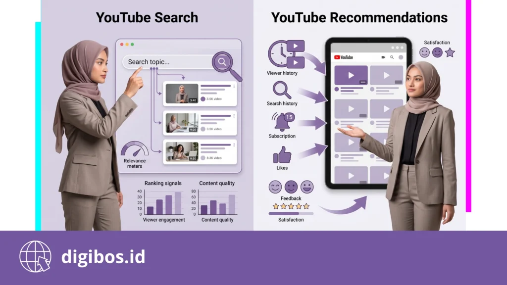 seo youtube pemula - perbedaan youtube  search dan recommendations